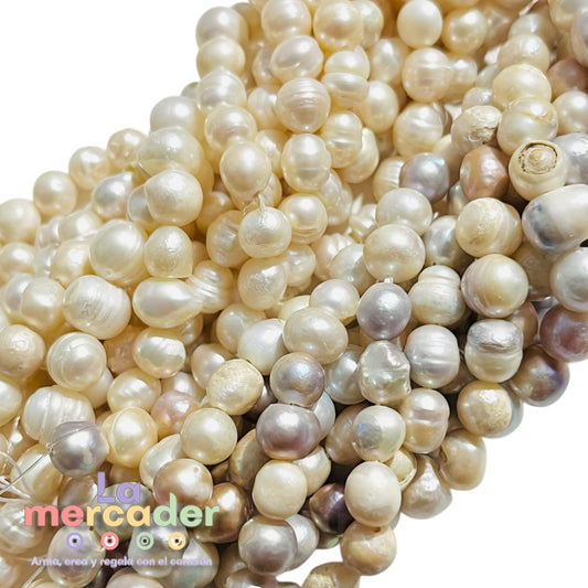 Perla Natural de Agua Dulce Barroca | Tira 40–43 Piezas | Beige o Jaspeada | Insumos para Joyería