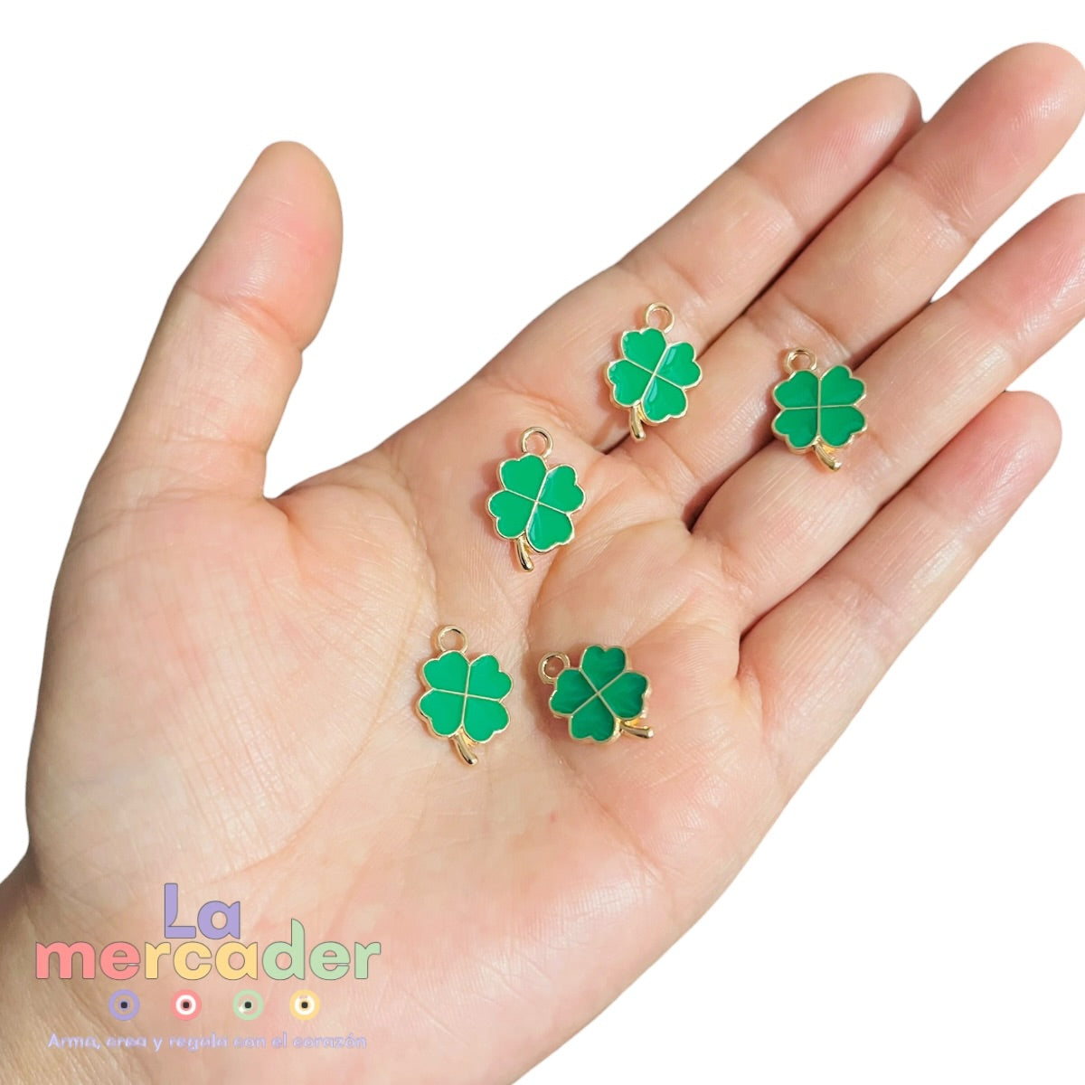 5 pz Dije Trébol Esmaltado Verde 18 mm | Charm Metálico de la Suerte para Pulseras y Collares