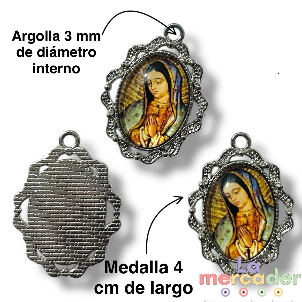 Medalla Virgen María, 4cm, dije Pewter, Virgen Estilo Clásico