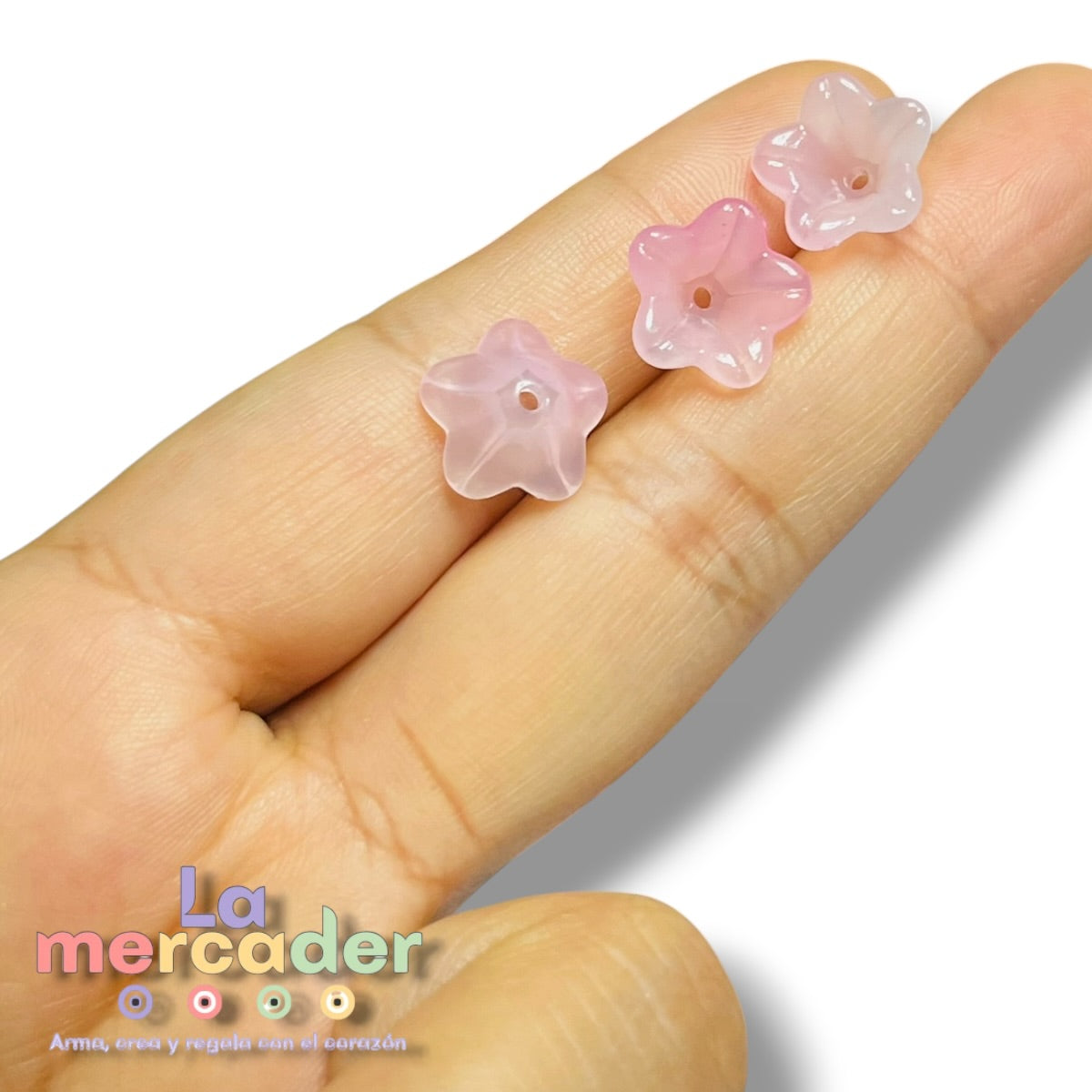 100 pz Flores Acrílicas 12 mm para Bisutería |  Rosa Translúcido y Aperlado Marfil