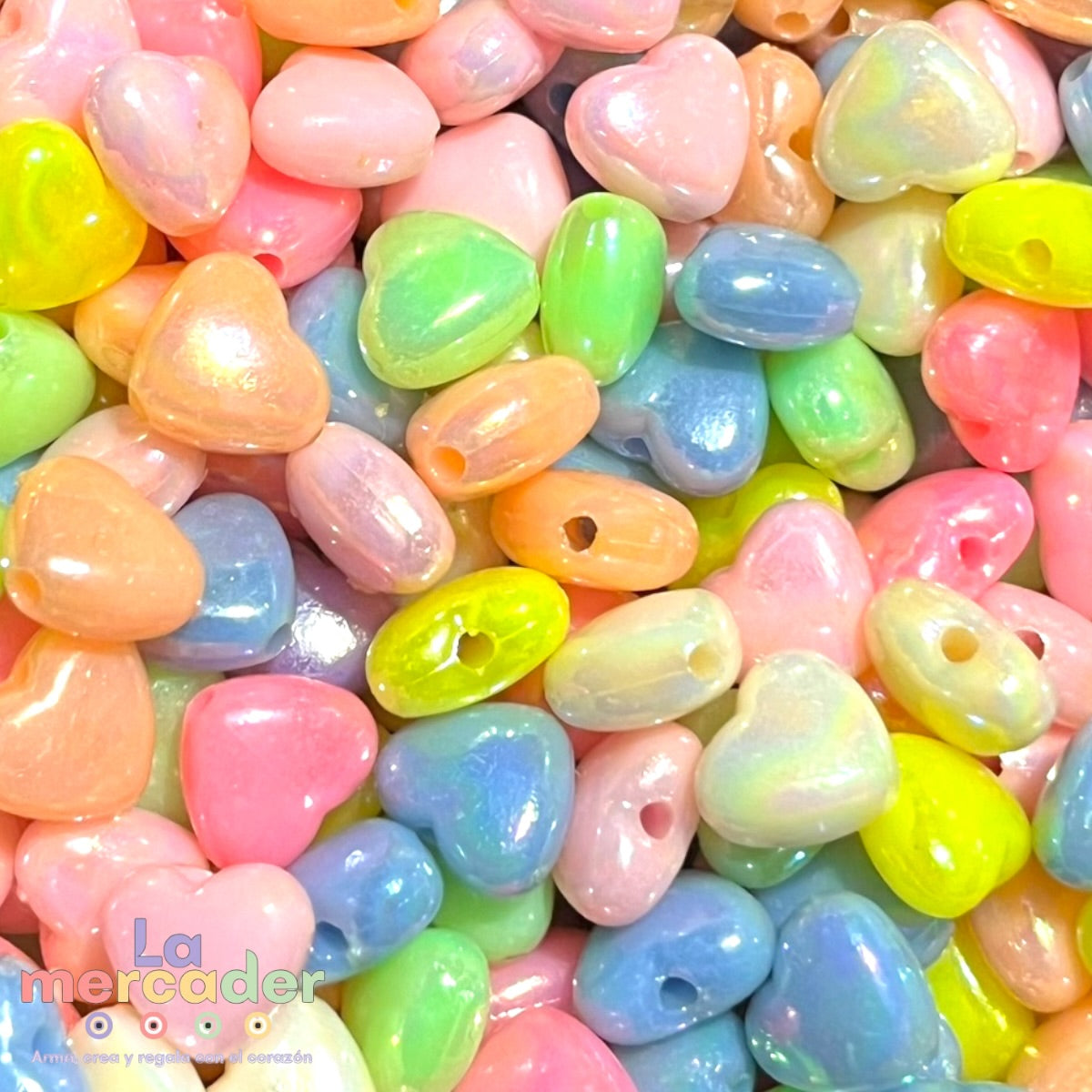 100gr Cuentas Corazón Glossy Multicolor 8 mm para Bisutería 500pz