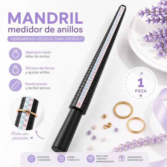 Medidor de Tallas para Anillos | Mandril Cónico de Plástico Resistente para Joyería | 27 cm