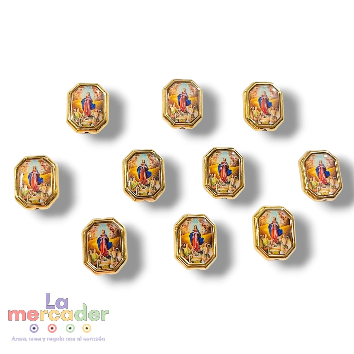 10 Piezas Virgen Desatadora de Nudos Doble Vista 14mm Plastimetal con Resina |para Bisutería y Rosarios