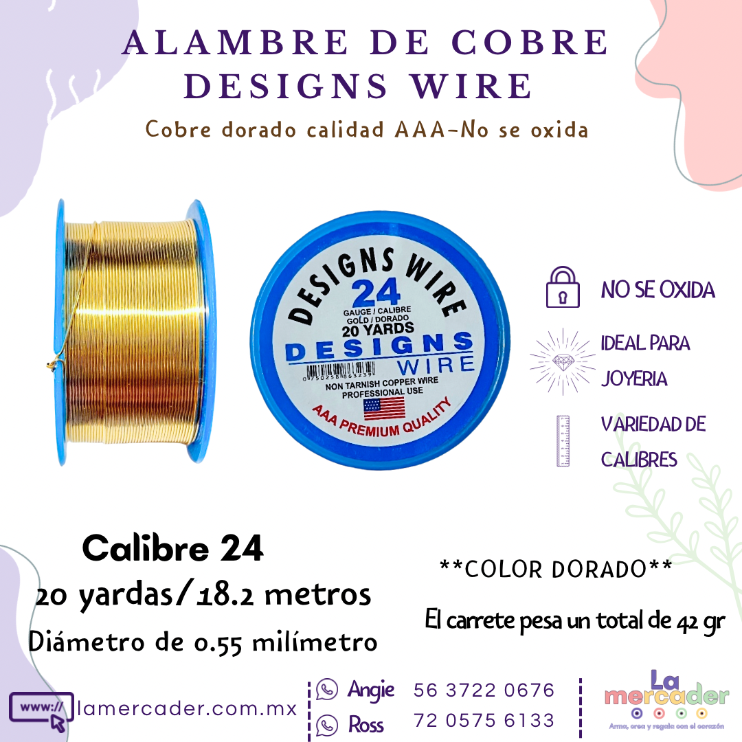 Alambre de Cobre Dorado Designs Wire – No se oxida, ideal para joyería y bisuteria