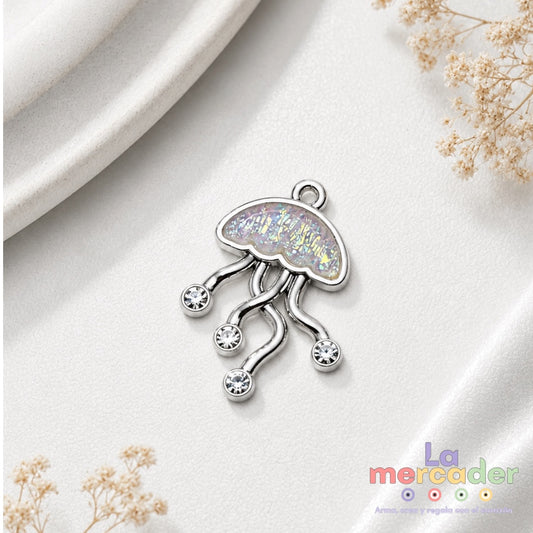 Dije Medusa Tornasol con Circonias de Acero Inoxidable | Charm Marino 1.9 cm para Bisutería
