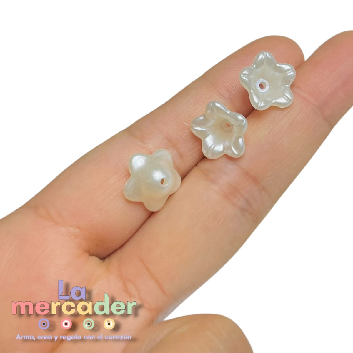 100 pz Flores Acrílicas 12 mm para Bisutería |  Rosa Translúcido y Aperlado Marfil