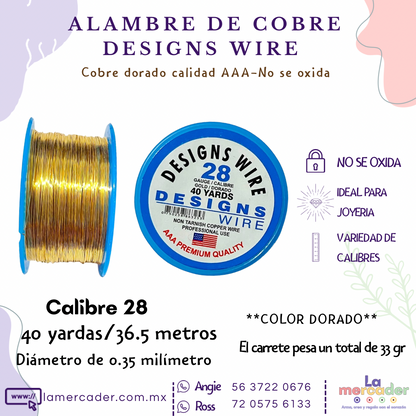 Carrete Alambre de Cobre Dorado Designs Wire – No se oxida, ideal para joyería y bisuteria