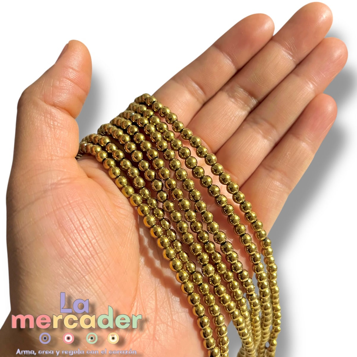 1 Tira Cuentas de Hematita 4 mm para bisutería | Color acerina, plateado y dorado | Cuenta metálica para pulseras y collares | 100 piezas