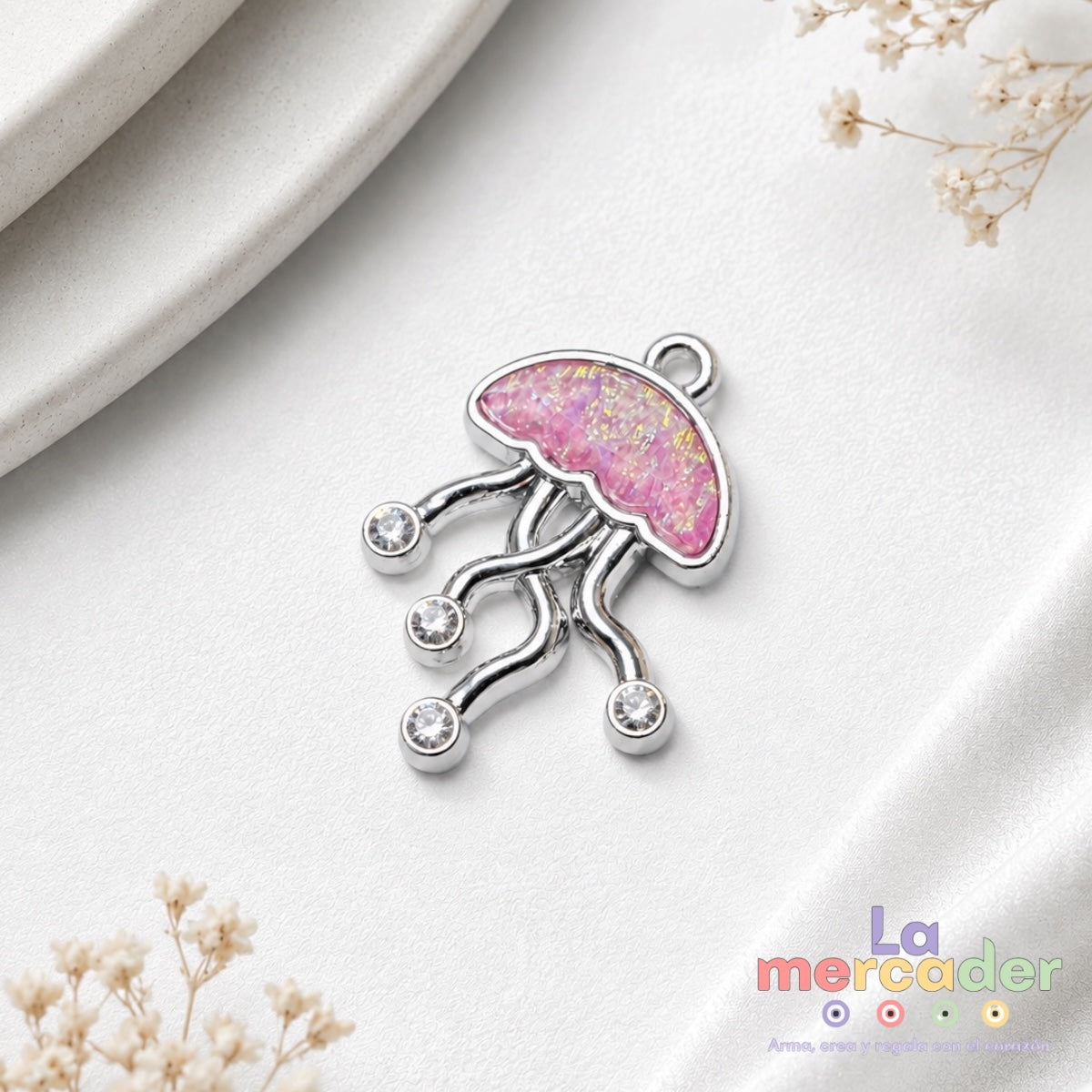 Dije Medusa Tornasol con Circonias de Acero Inoxidable | Charm Marino 1.9 cm para Bisutería
