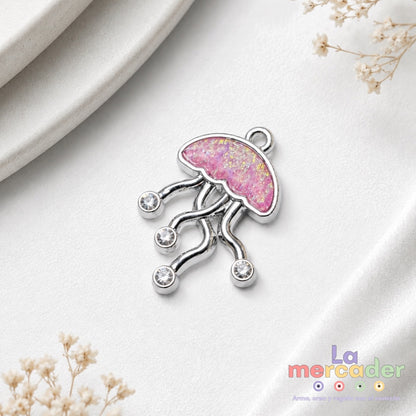 Dije Medusa Tornasol con Circonias de Acero Inoxidable | Charm Marino 1.9 cm para Bisutería
