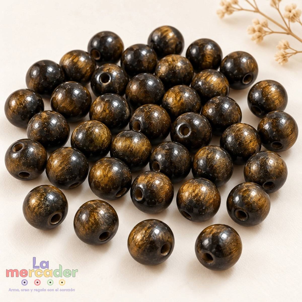 100 Cuentas de Madera 10 mm para Pulseras | Café o Negro