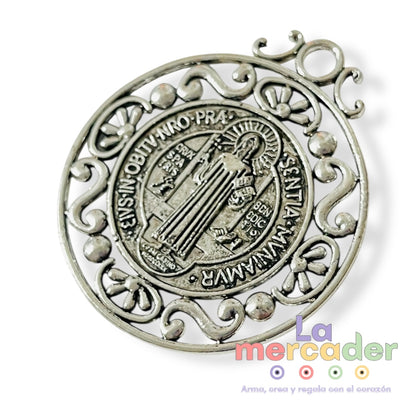 Medalla San Benito 5cm, medalla calada ideal para bordar de Pewter