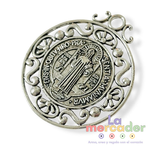 Medalla San Benito 5cm, medalla calada ideal para bordar de Pewter