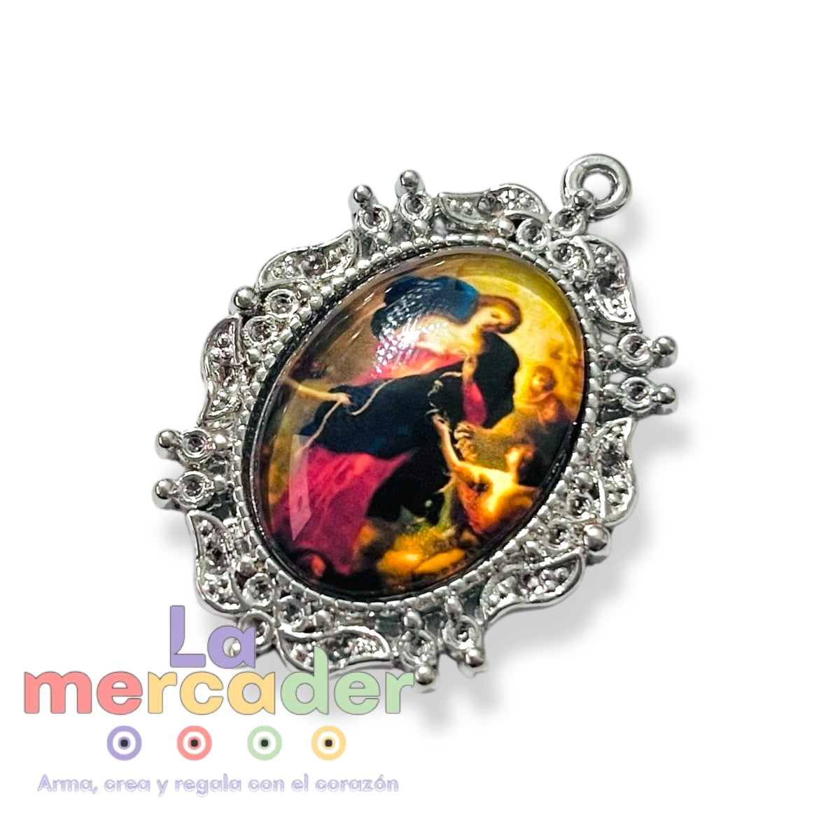 Medalla María Desatadora de Nudos, Dije 4cm, Pewter