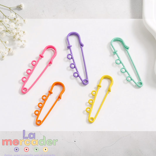 Pack de 5 Seguros o Imperdibles Decorativo con 4 Argollas de Colores al azar para  Bisutería