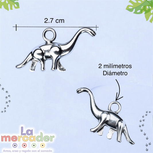 3 pz Dije Dinosaurio Brontosaurio/ Cuello largo Pewter- Plateado 🦕