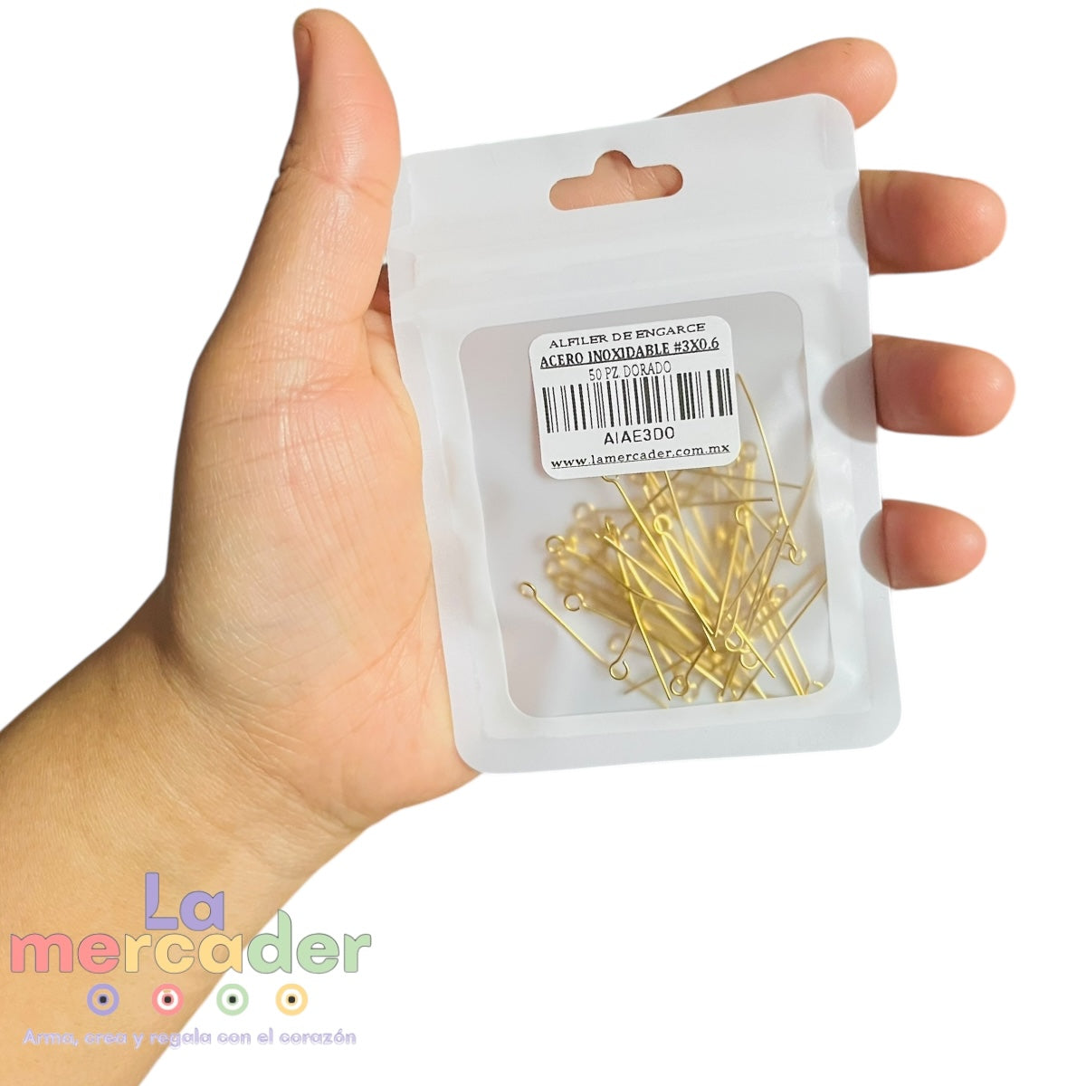 50 pz Alfiler de Engarce Dorado de Acero Inoxidable 3 cm | Loop 2 mm | Paquete para Bisutería Profesional