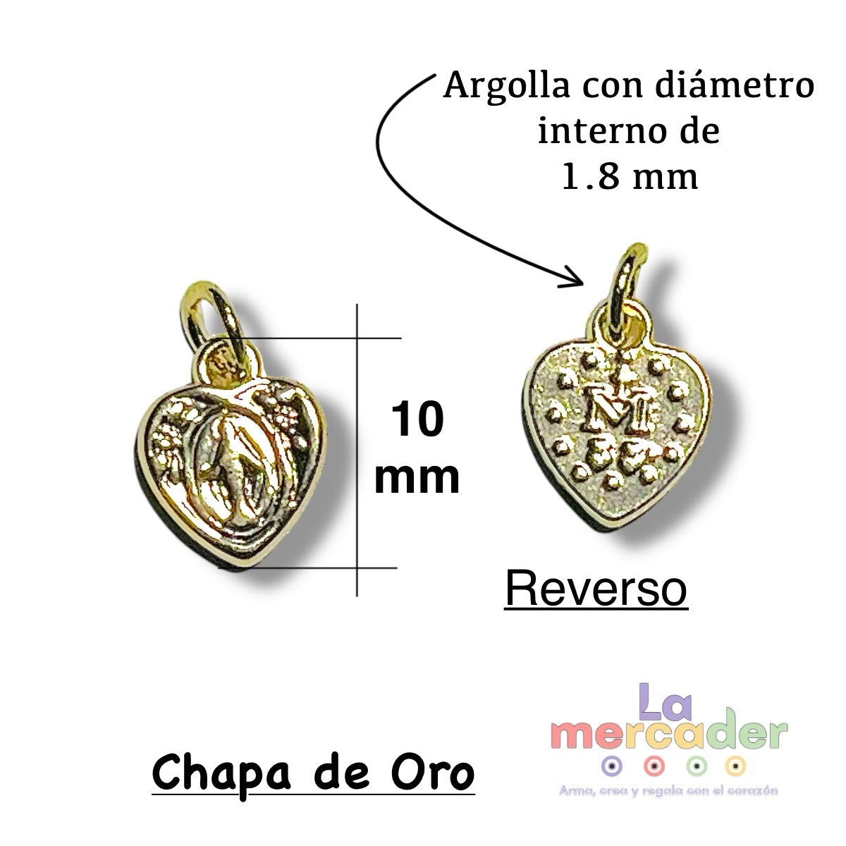Dije Medalla Milagrosa Corazón Chapa de Oro 14k medalla de 10 mm | Amuleto de Protección