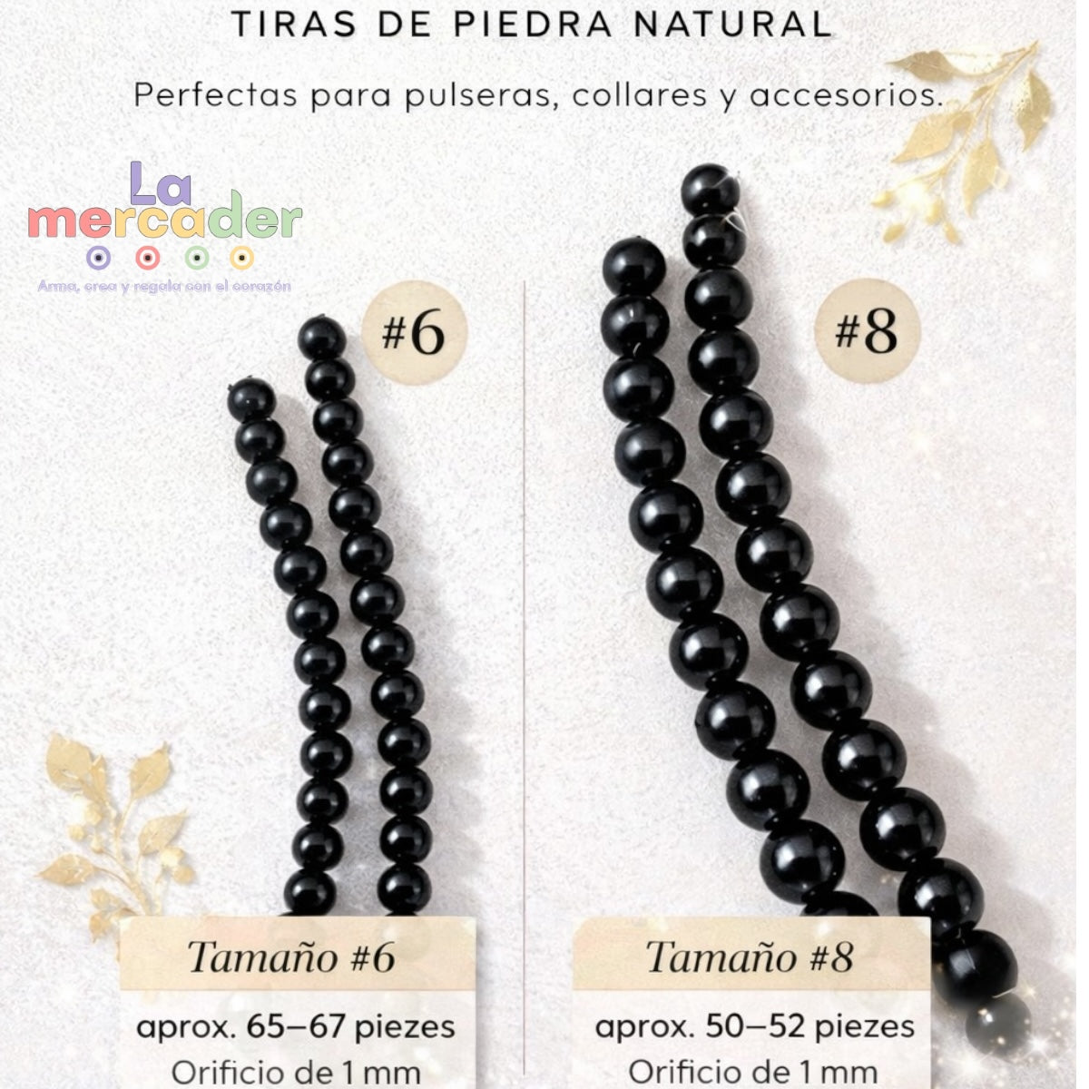 Ónix Negro Brilloso – Tira de Cuentas Naturales Pulidas para Pulseras, Collares y Accesorios