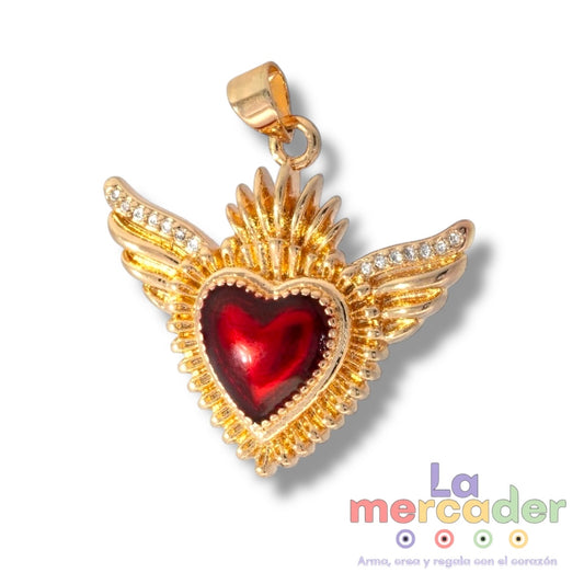 Dije Sagrado Corazón con Circonias, Chapa de Oro de 14k