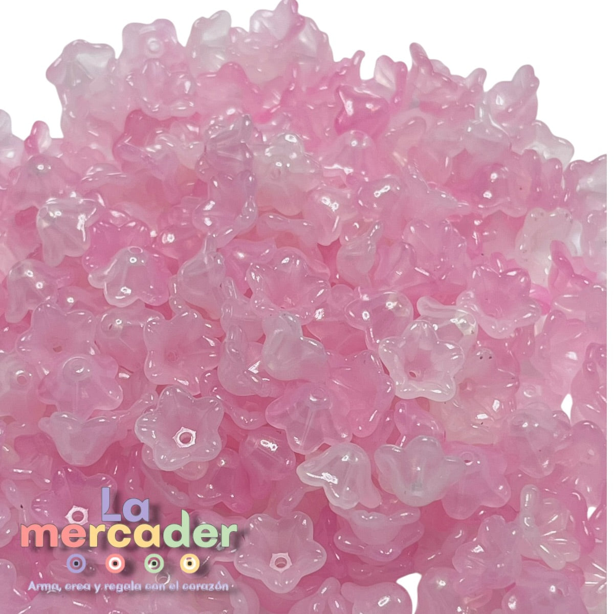 100 pz Flores Acrílicas 12 mm para Bisutería |  Rosa Translúcido y Aperlado Marfil