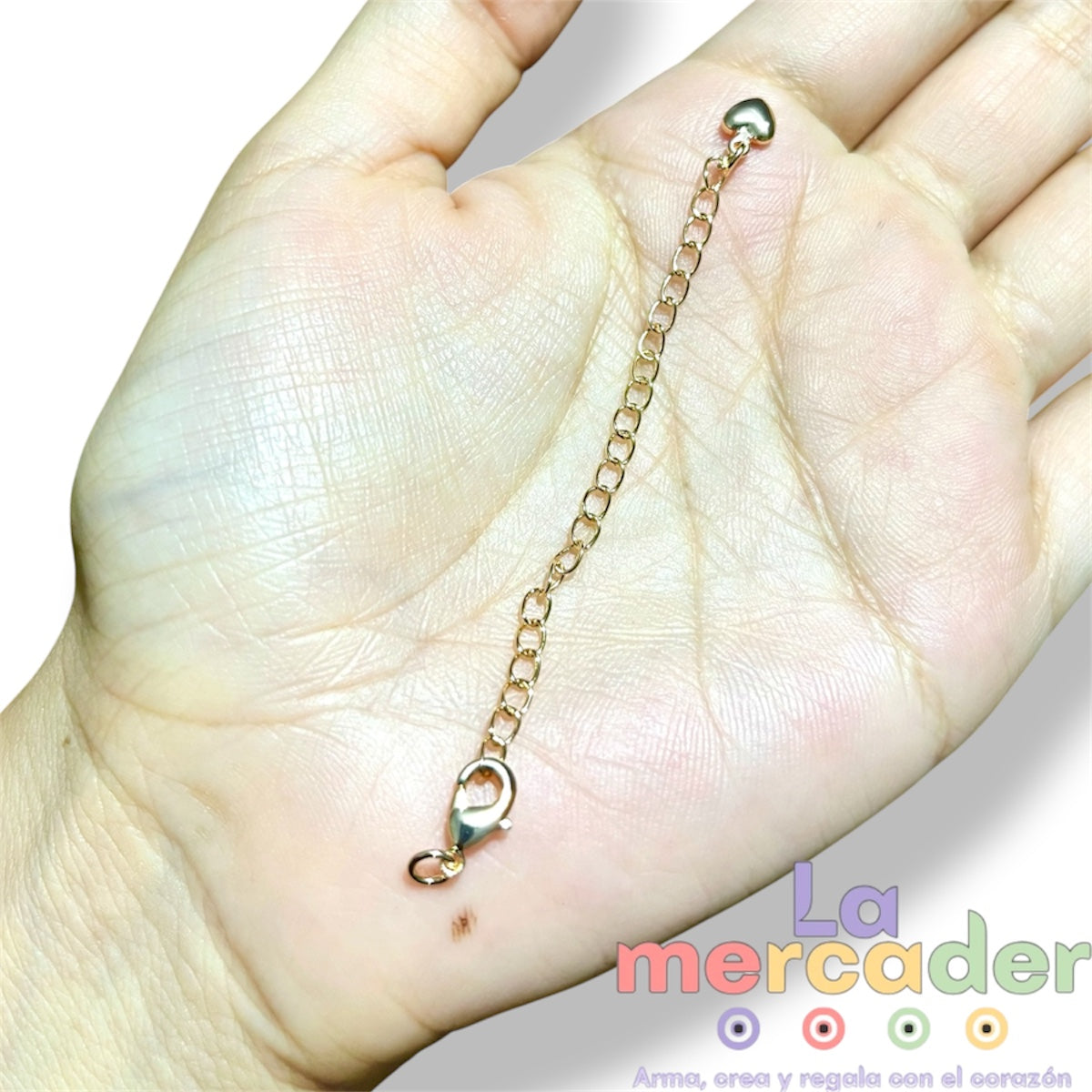 Extensión de Cadena con Perico y Corazón Chapa de Oro 14K 8.8 cm para Pulseras y Collares