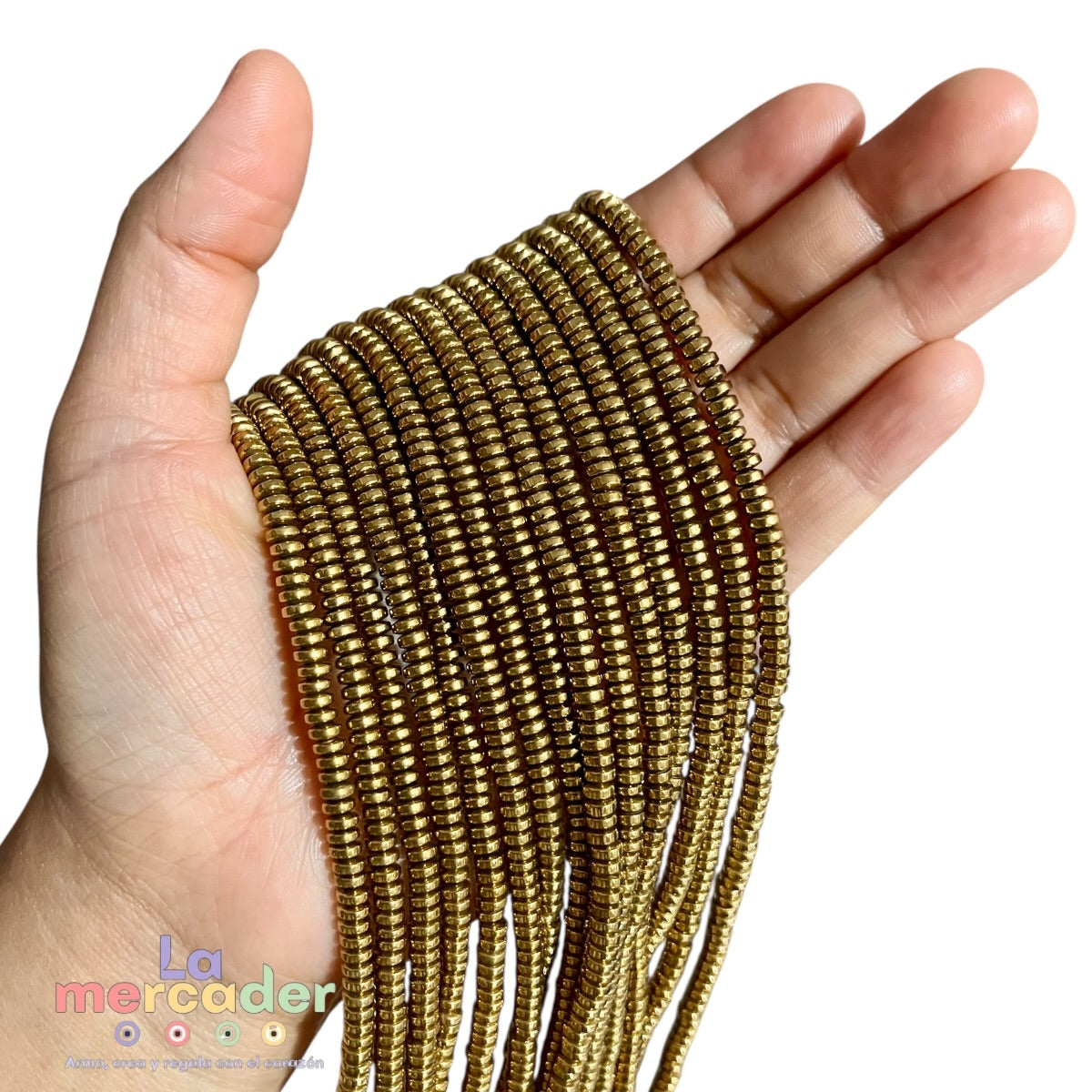 1Tira Hematita Rondel 4 mm para bisutería | Acerina disco metálico alta durabilidad | Dorado, plateado y natural | Tira 185 piezas