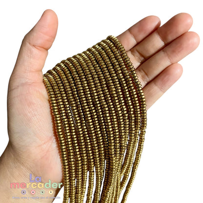 1Tira Hematita Rondel 4 mm para bisutería | Acerina disco metálico alta durabilidad | Dorado, plateado y natural | Tira 185 piezas