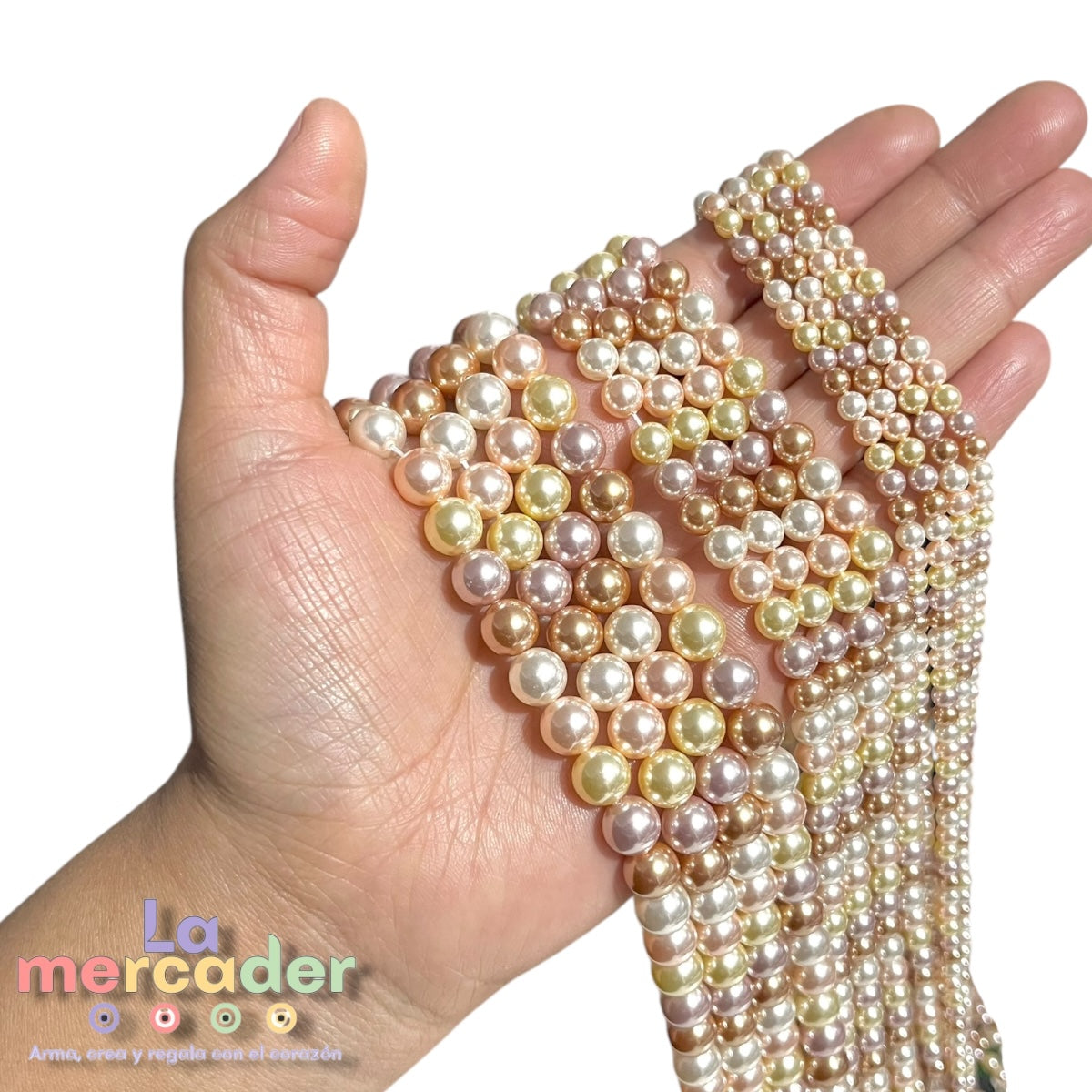 Perla Mallorca – 1 Tira, disponible en #4, #6 y #8 | Perlas Sintéticas para Bisutería Fina