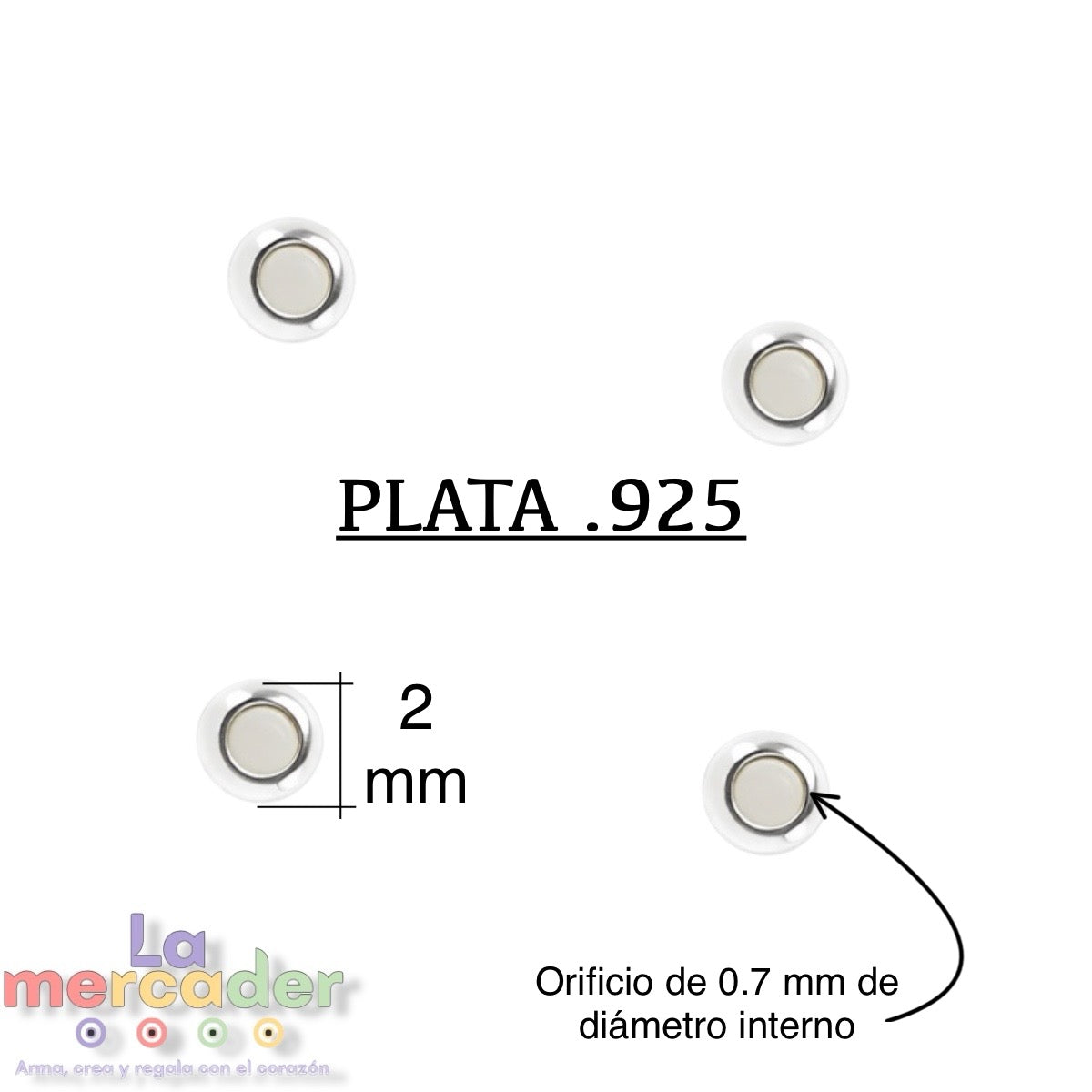 10 pz Bolitas Separadoras Redondas de Plata Ley .925 #2 y #3