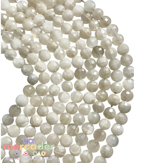 Piedra Luna Blanca Facetada | Luneta 6 mm- 20 cuentas