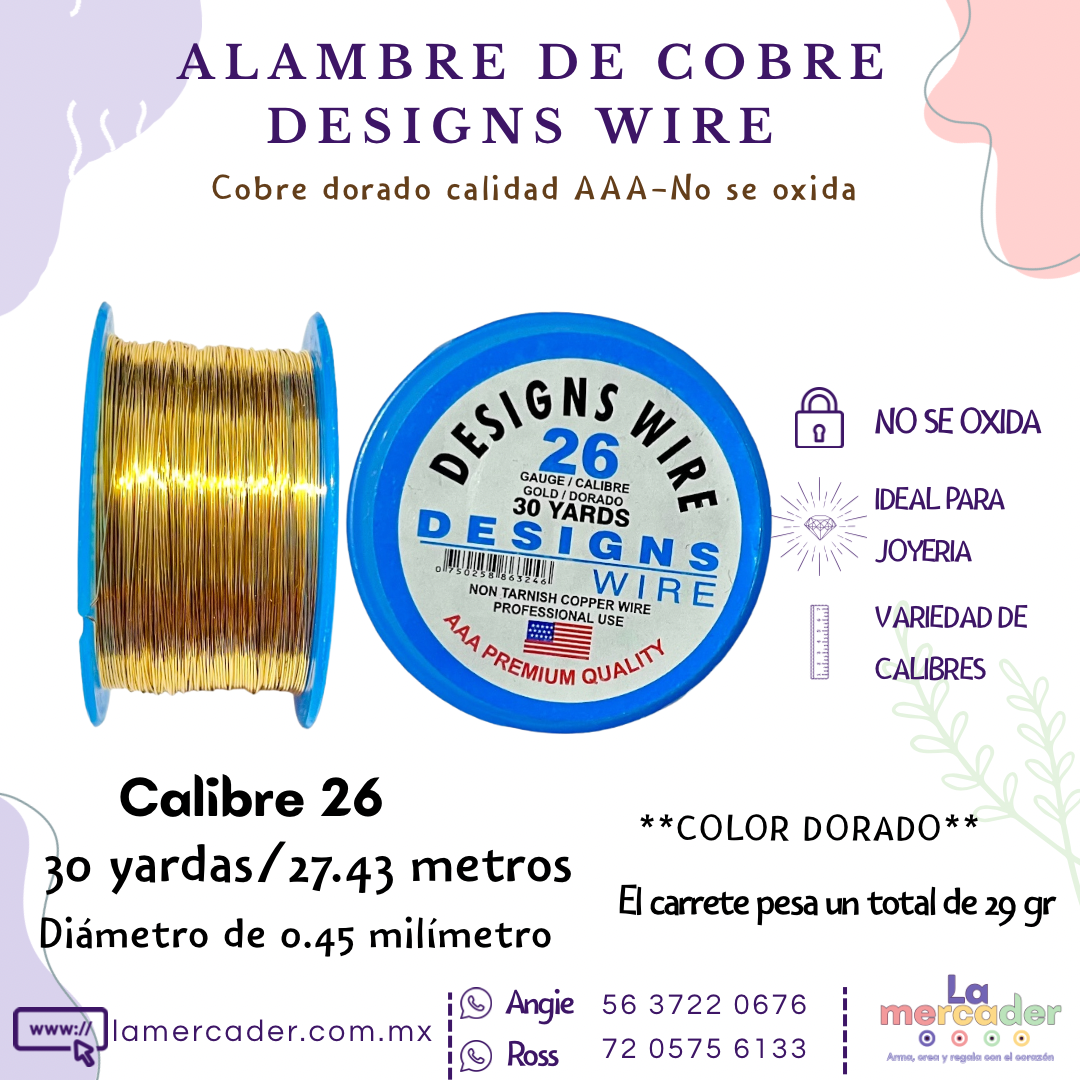 Alambre de Cobre Dorado Designs Wire – No se oxida, ideal para joyería y bisuteria