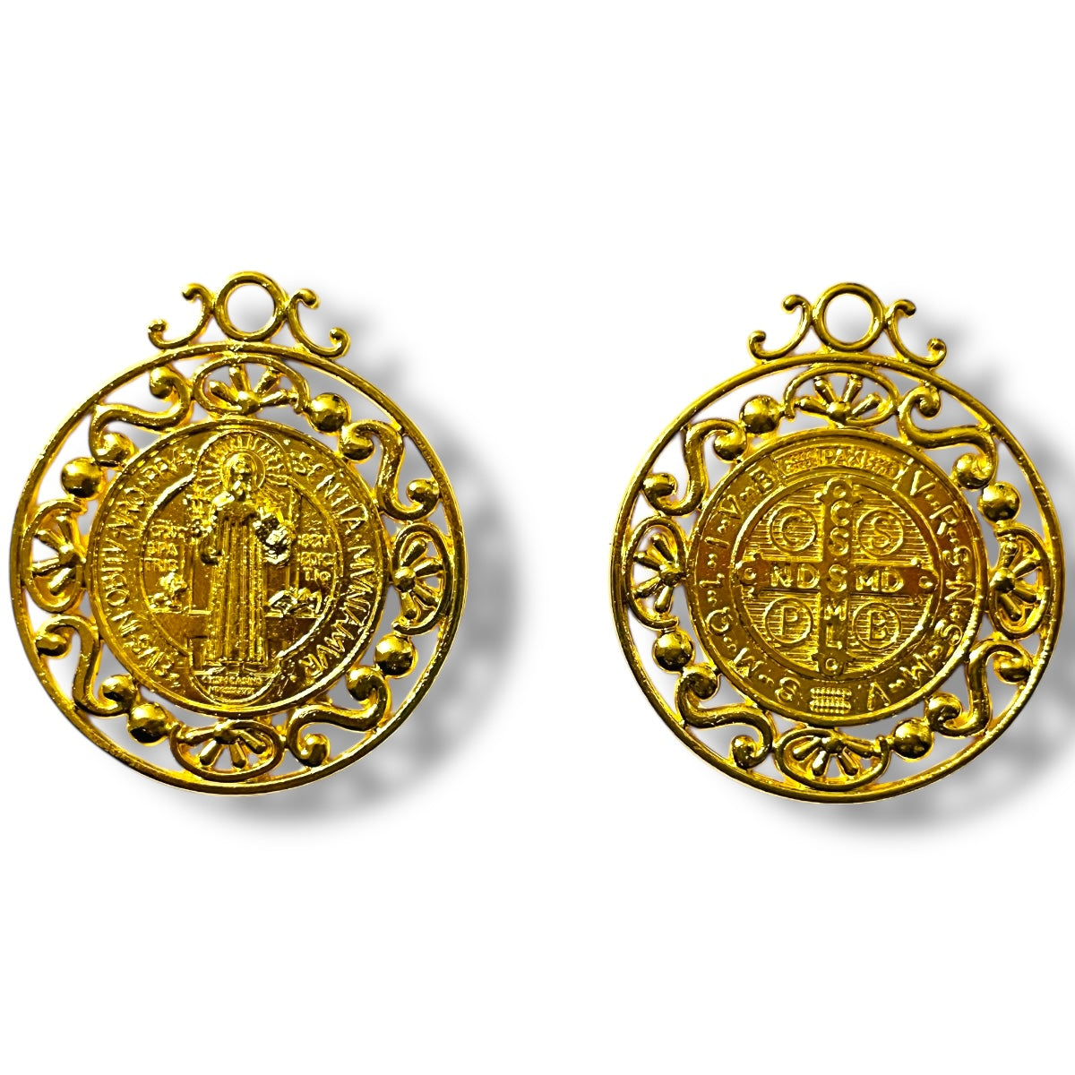 Medalla San Benito 5cm, medalla calada ideal para bordar de Pewter