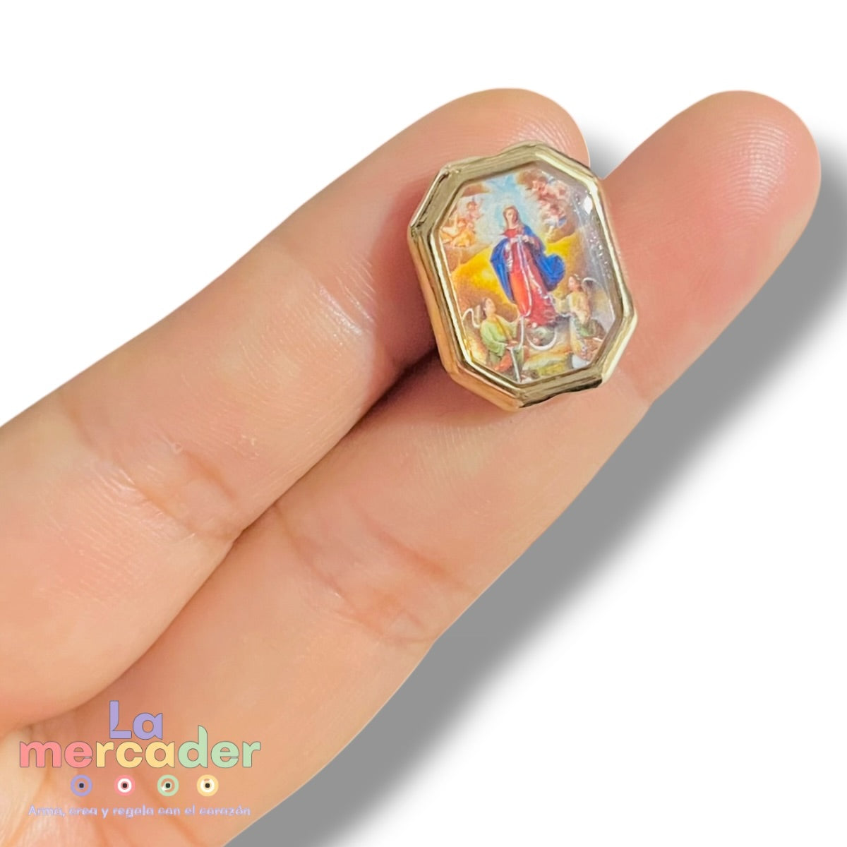 10 Piezas Virgen Desatadora de Nudos Doble Vista 14mm Plastimetal con Resina |para Bisutería y Rosarios