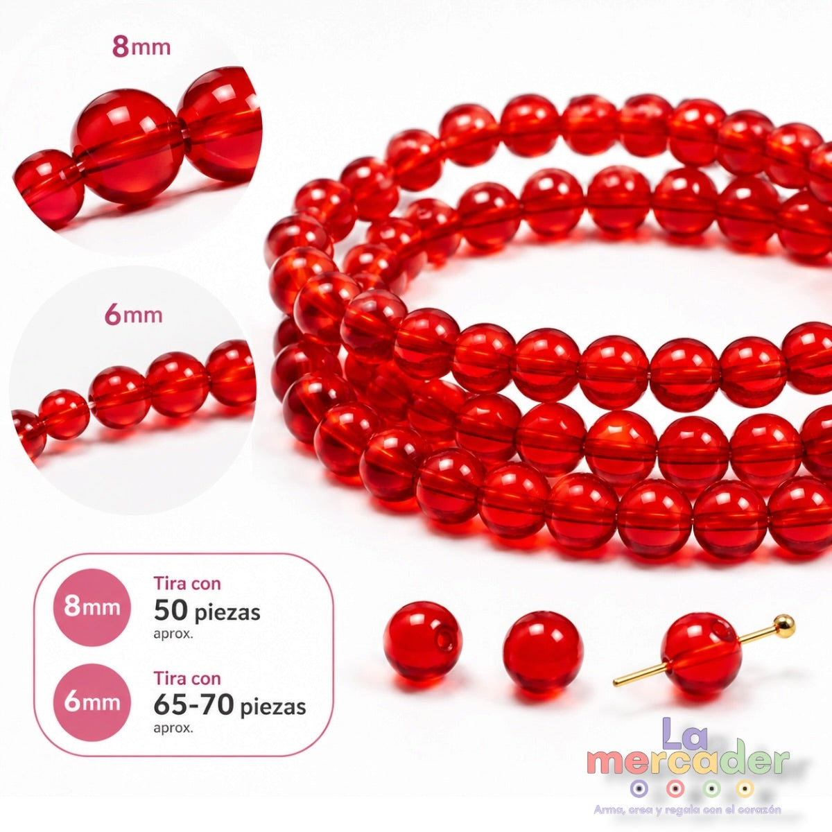 Cristal Redondo Rojo Cherry 6mm y 8mm para Bisutería