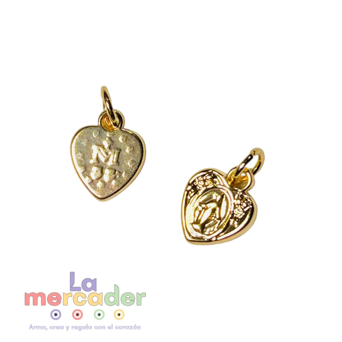 Dije Medalla Milagrosa Corazón Chapa de Oro 14k medalla de 10 mm | Amuleto de Protección