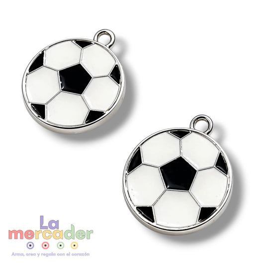2 Pz Dije Balón de Fútbol 20 mm | Charm Metálico Esmaltado Blanco y Negro, para Pulseras y Llaveros