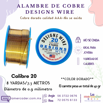 Carrete Alambre de Cobre Dorado Designs Wire – No se oxida, ideal para joyería y bisuteria