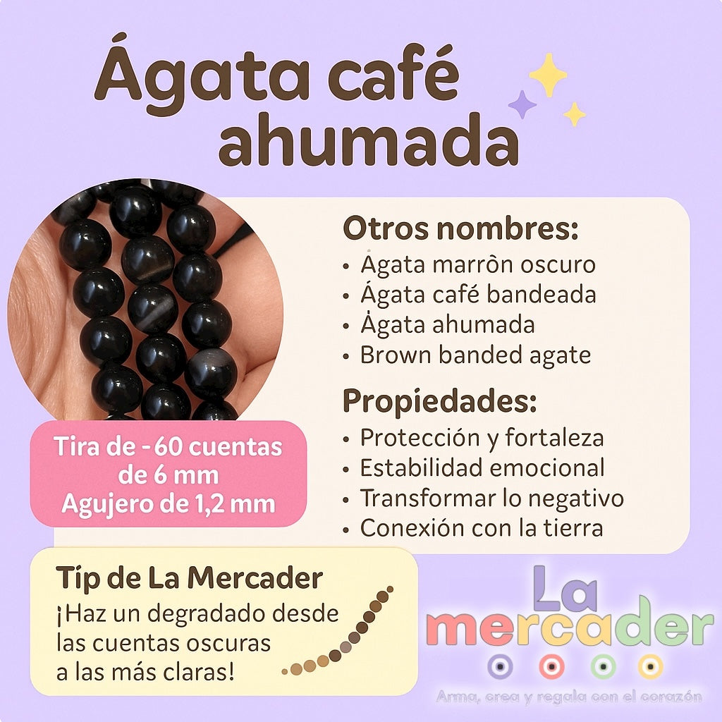 1 Tira Ágata Café Bandeada, #6 Ahumada, Piedra Natural (60pz)