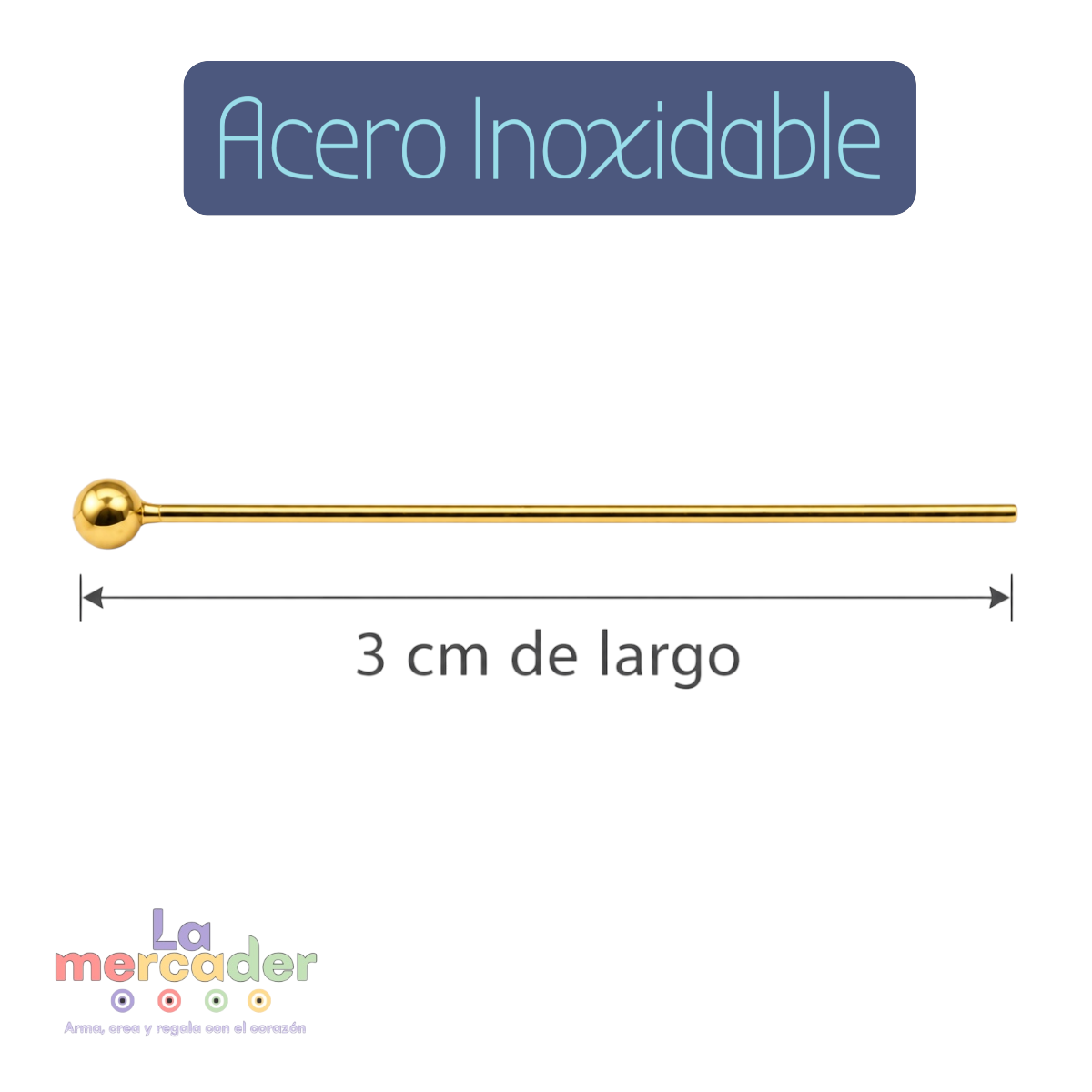 Alfiler de Cabeza de Acero Inoxidable 3 cm | 50 Piezas