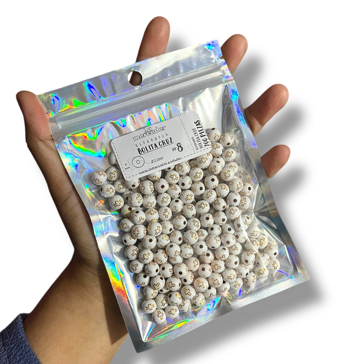 200 piezas Bolita #8 Cruz Dorada, cuenta de Pasta