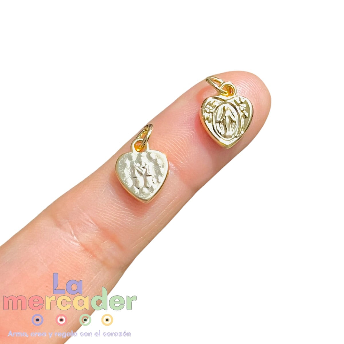 Dije Medalla Milagrosa Corazón Chapa de Oro 14k medalla de 10 mm | Amuleto de Protección