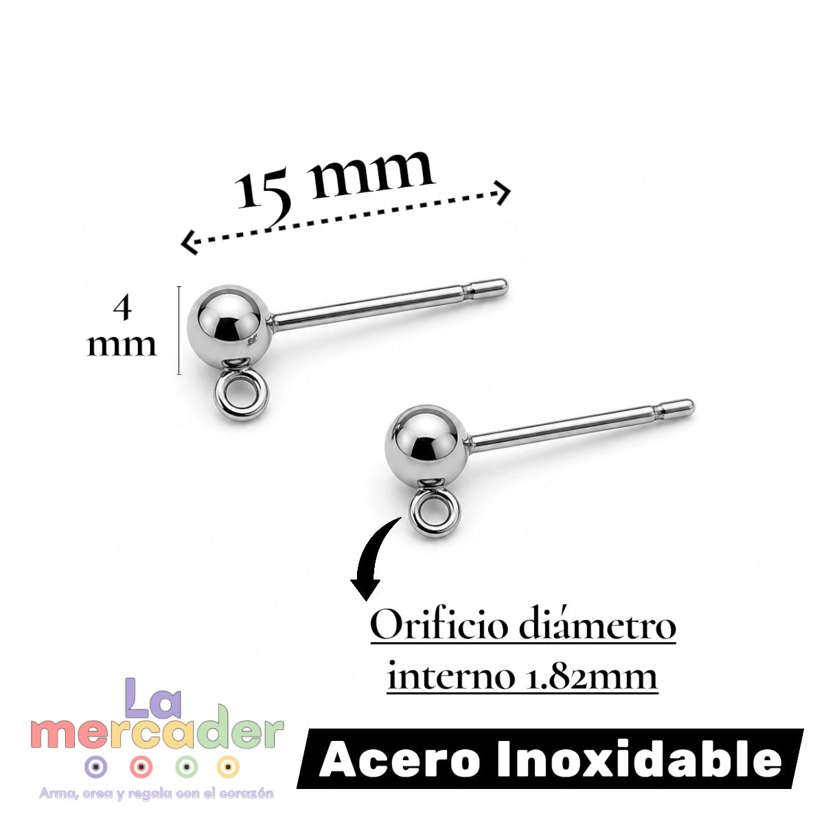 4 Pares Postes para Arete Acero Inoxidable 304 Plateado con Argolla 4 mm Pack (8 pz) | Base para Dijes