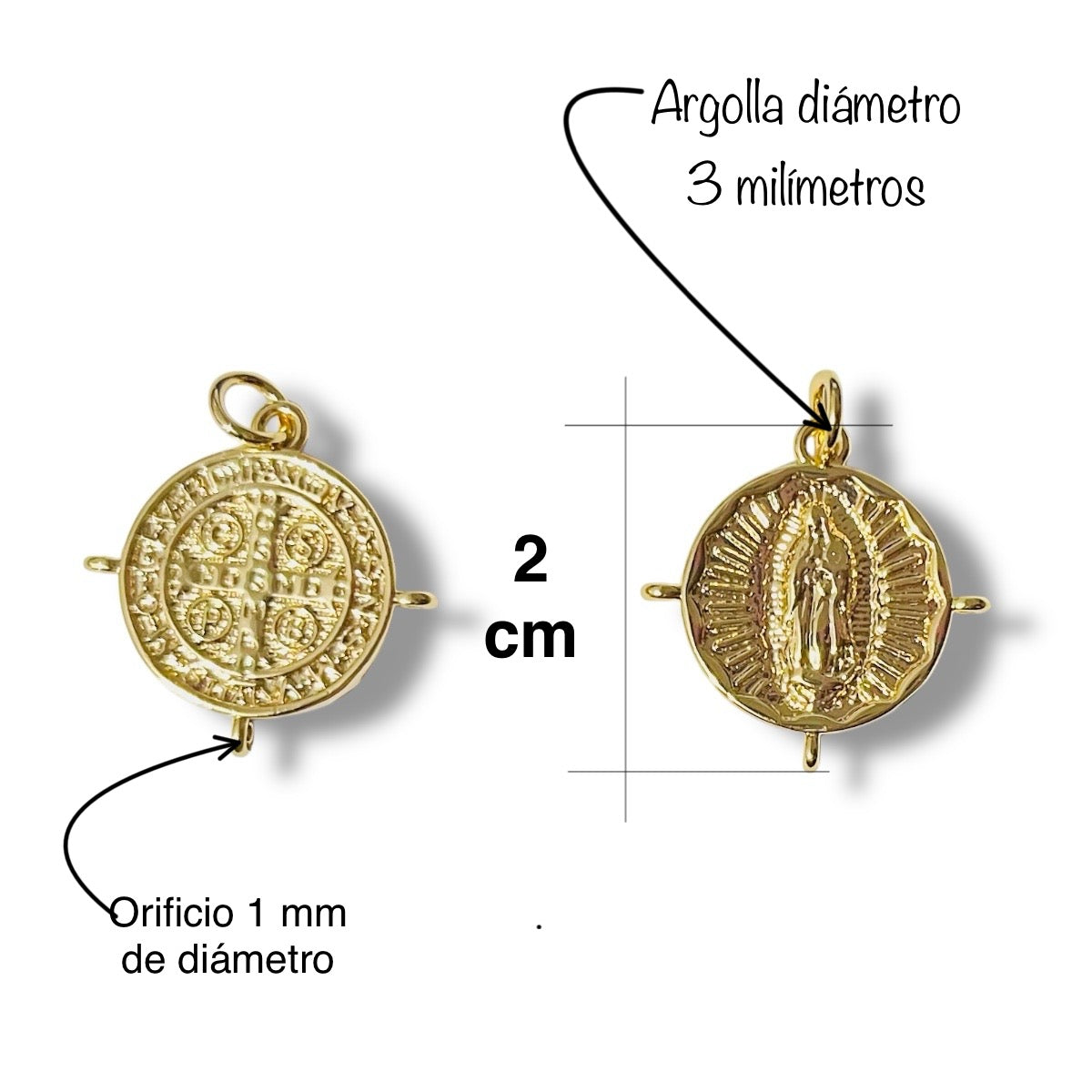 1 dije Medalla de Virgen doble vista Chapa de Oro