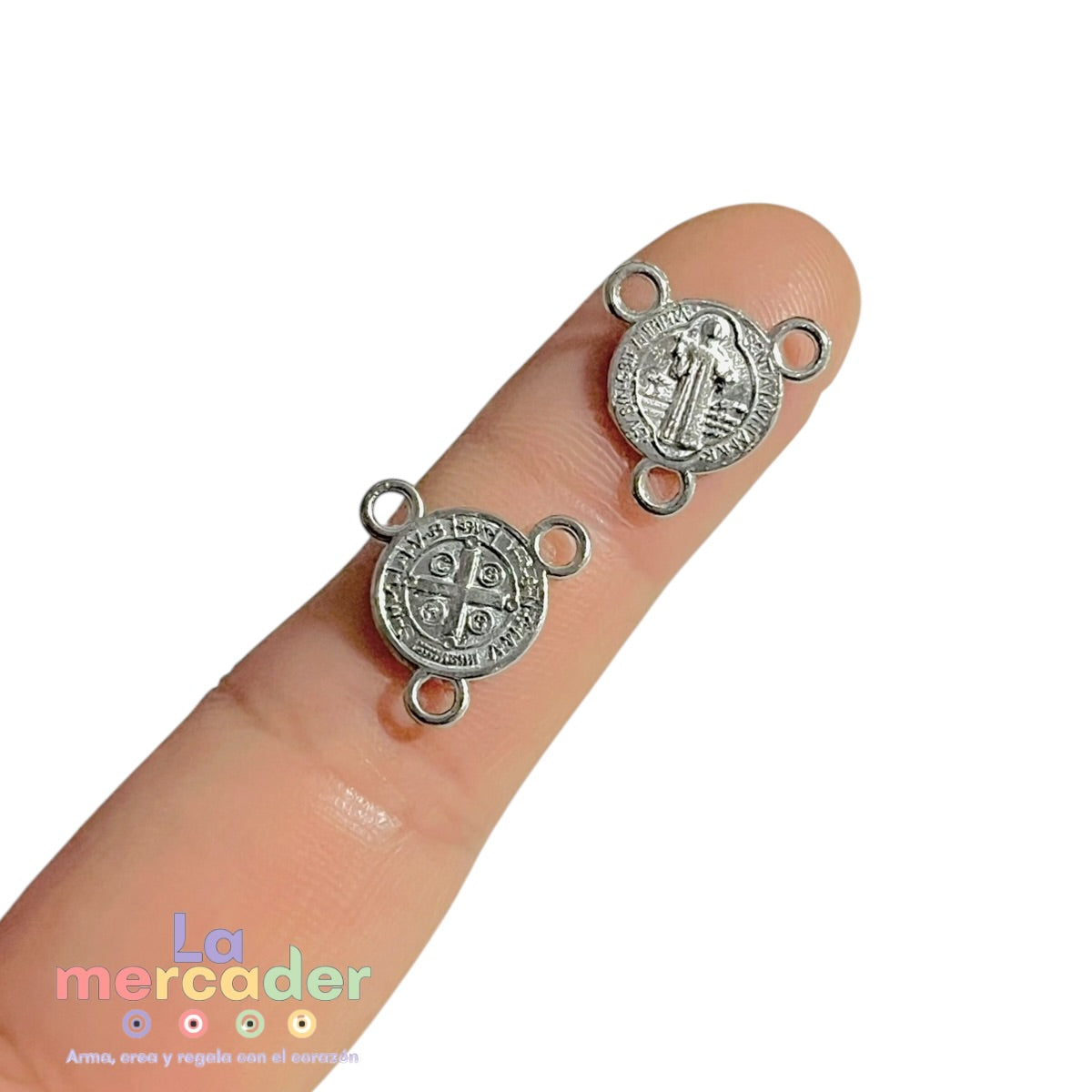 Crucero San Benito metálico 13 mm | Dijes para rosarios y pulseras | Paquete 100 piezas