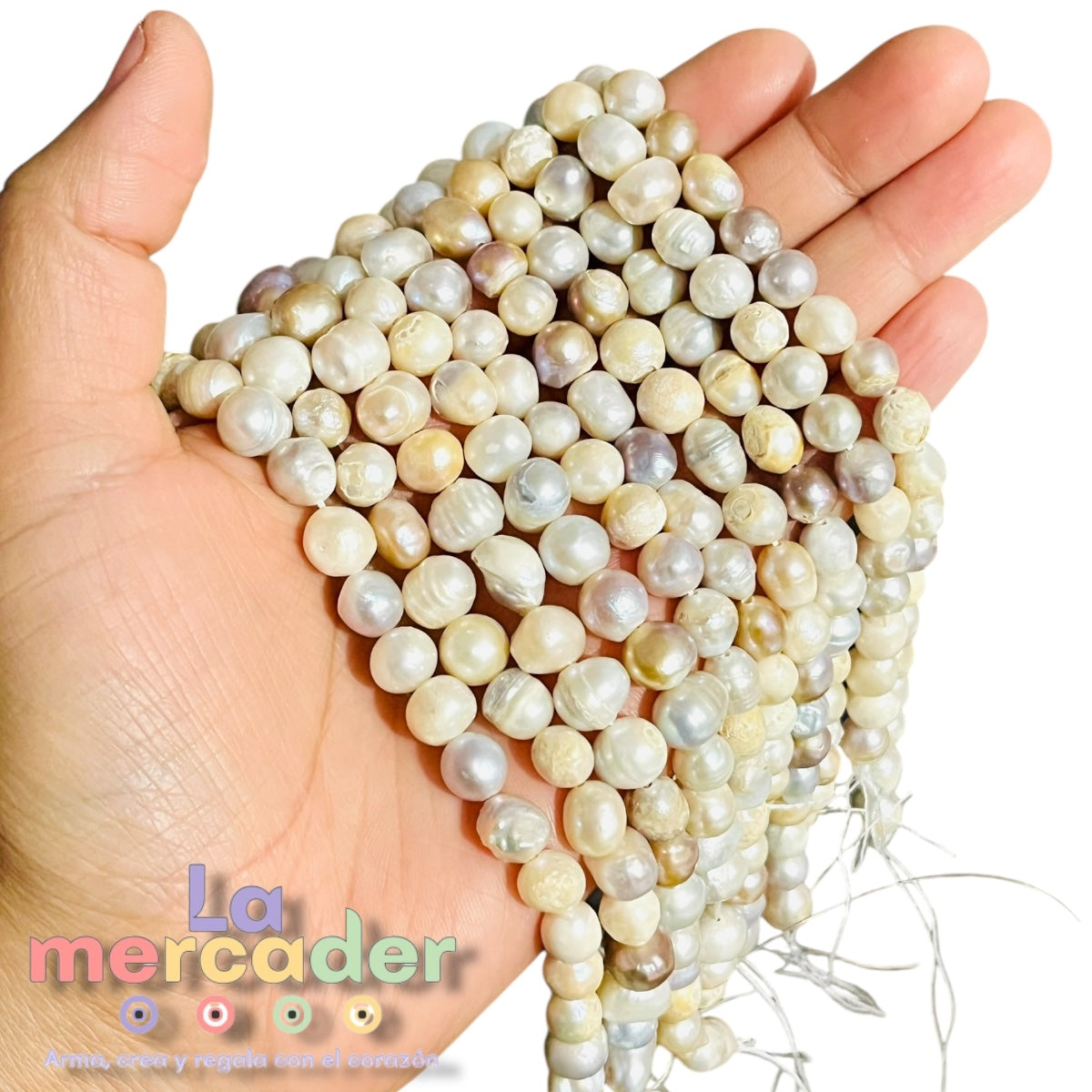 Perla Natural de Agua Dulce Barroca | Tira 40–43 Piezas | Beige o Jaspeada | Insumos para Joyería