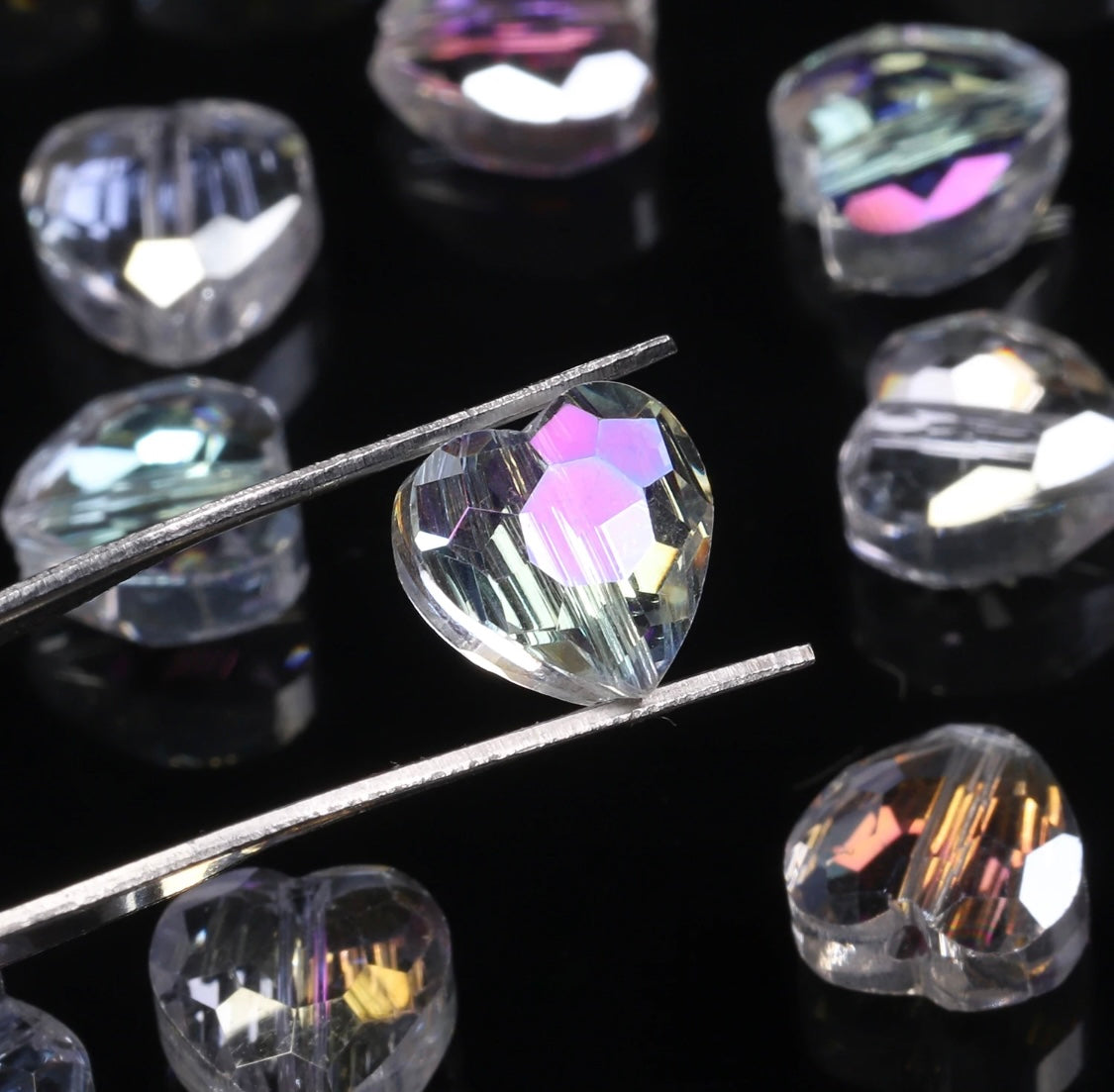 💖 10 pz Corazones de Cristal AB – Mini Tira