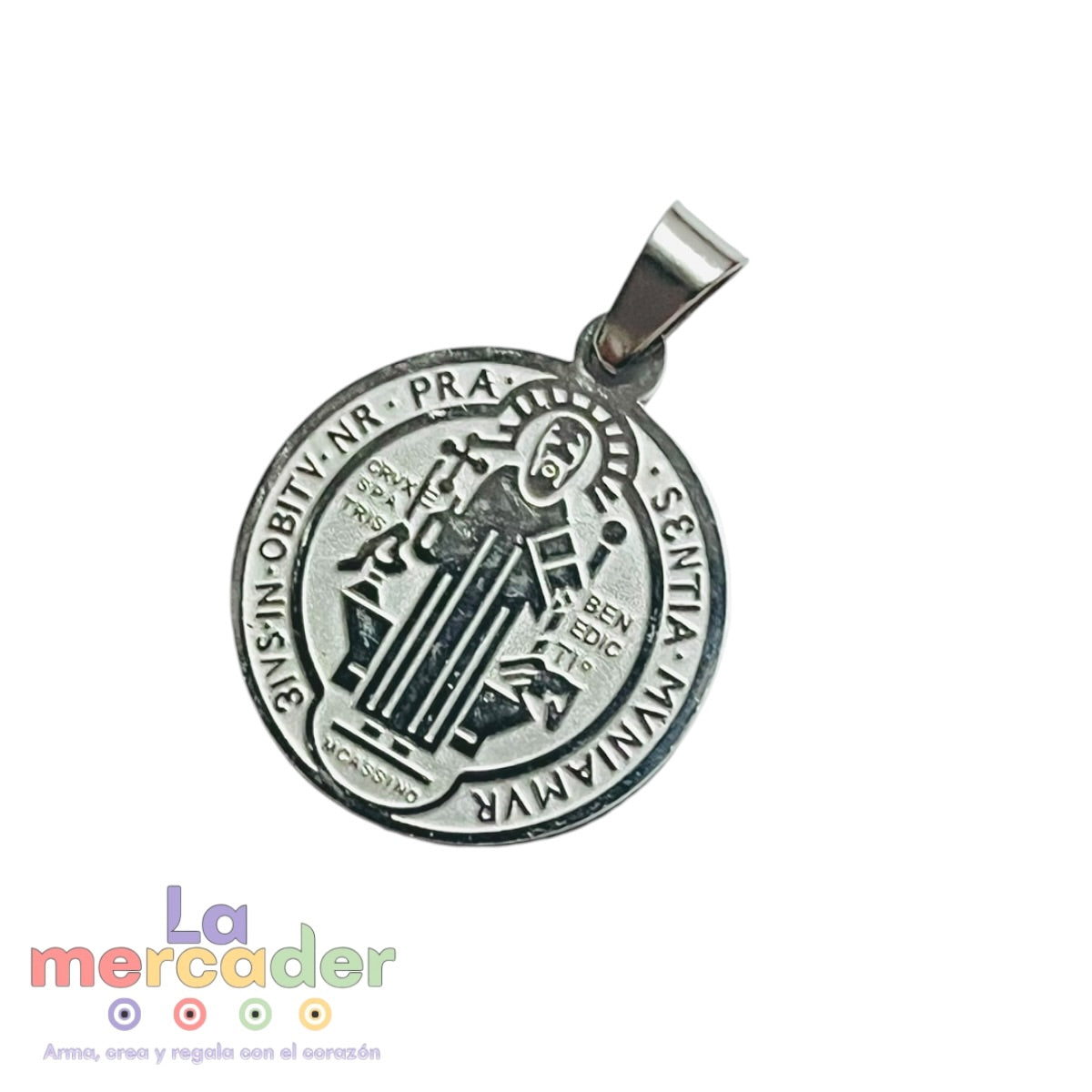 Medalla San Benito Acero Inoxidable con Porta Dije | 15 mm y 18 mm | Dije Religioso