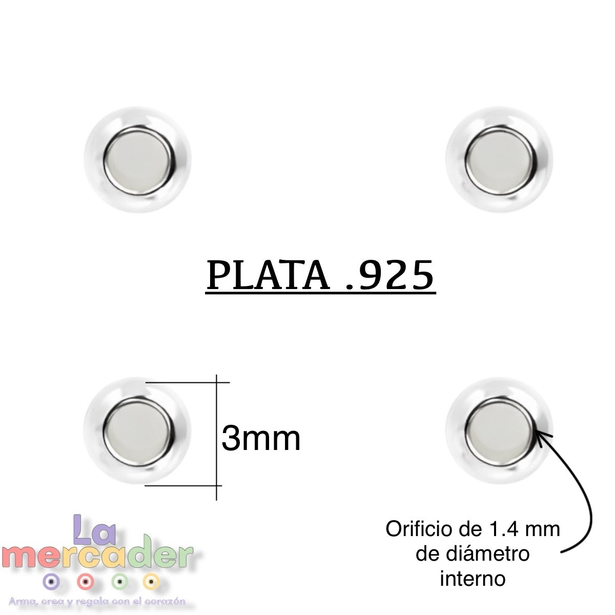 10 pz Bolitas Separadoras Redondas de Plata Ley .925 #2 y #3