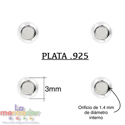 10 pz Bolitas Separadoras Redondas de Plata Ley .925 #2 y #3